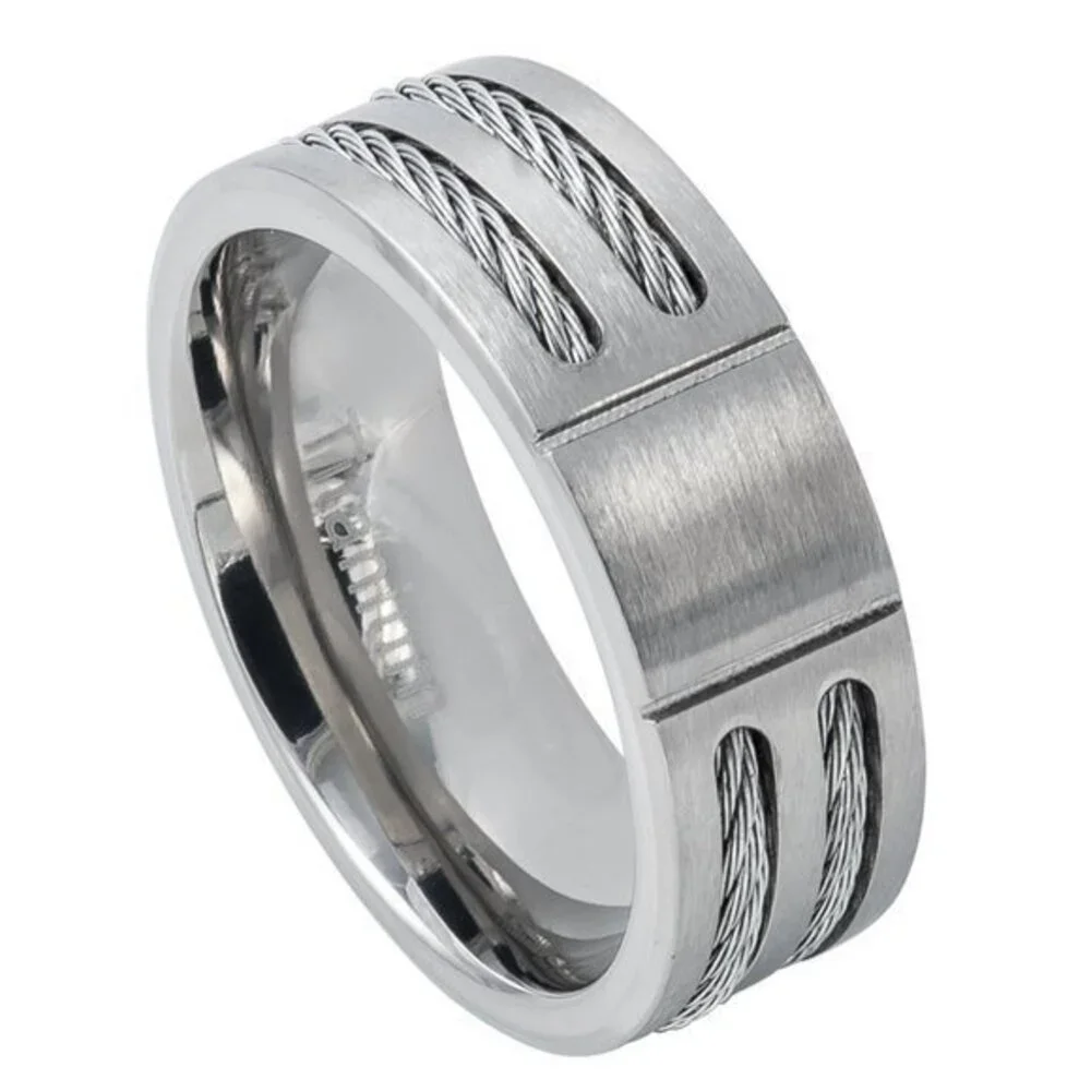 8MM TITANIUM MEN'S CABLE INSERT WEDDING BAND